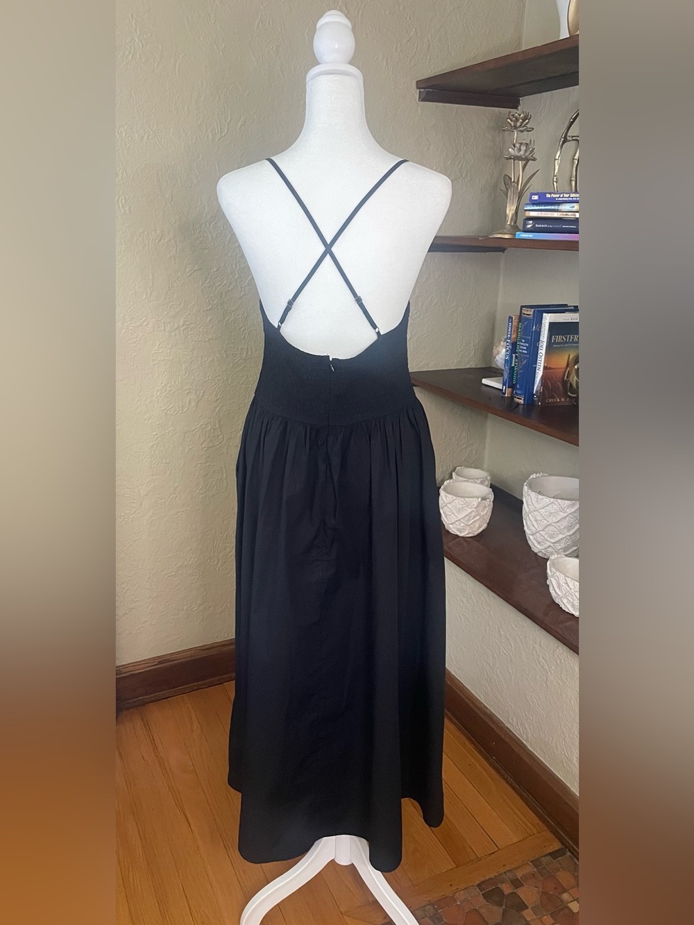 J. Crew Friday Cotton Backless Sundress/ Spaghetti Straps, Black, Sz. Large - Picture 6 of 12